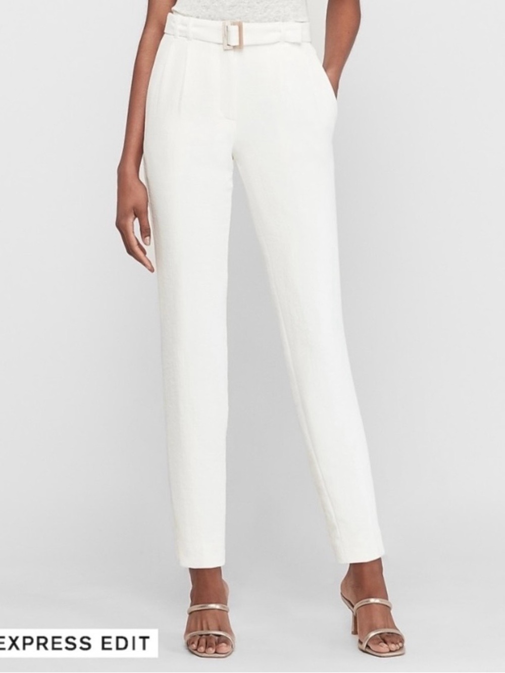 NWT Express Women’s Cream Belted High-Waist Straight Leg Ankle Trousers Size 2 R